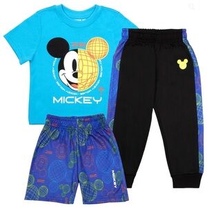 BRAND NEW Disney Mickey Mouse 28 T-Shirt Sweatpants Athletic Shorts 3-Pc Set 4T